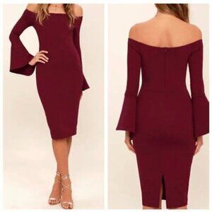 Lulus Maroon Off-the-shoulder Long Sleeve Dress